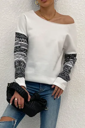 * APP EXCLUSIVE* Boat Neck Long Printed Sleeve Blouse