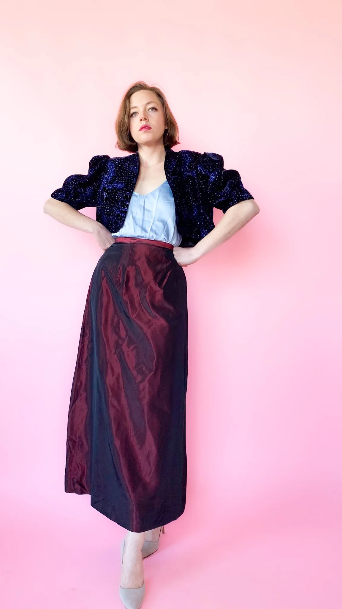 1990s Iridescent Red Maxi Skirt, sz. S