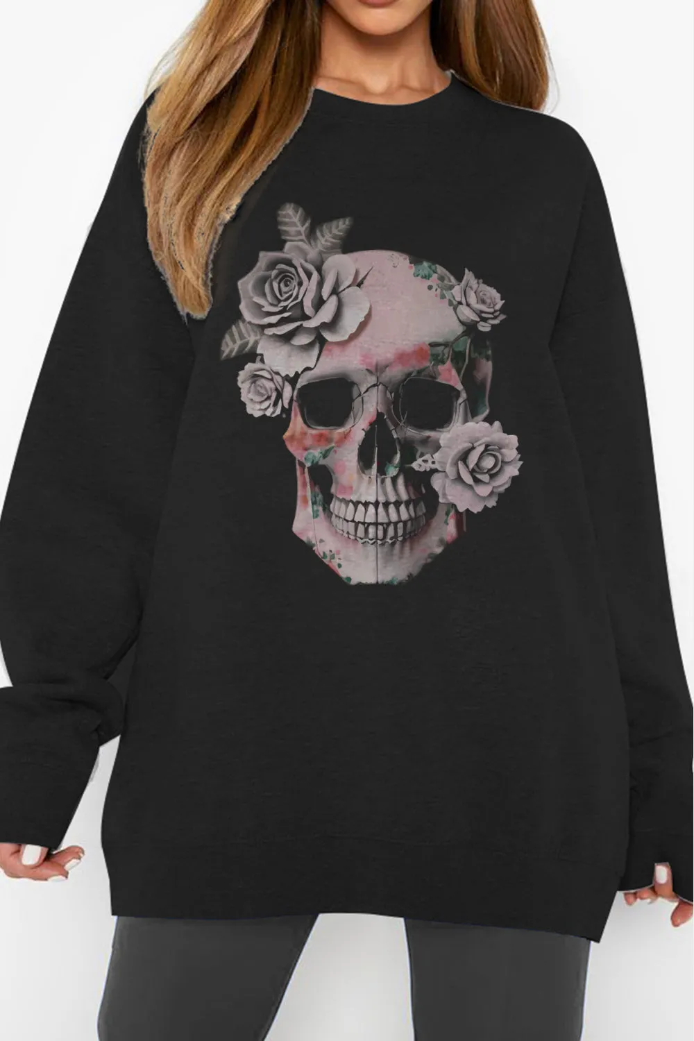*APP EXCLUSIVE* Floral SKULL Graphic Sweatshirt