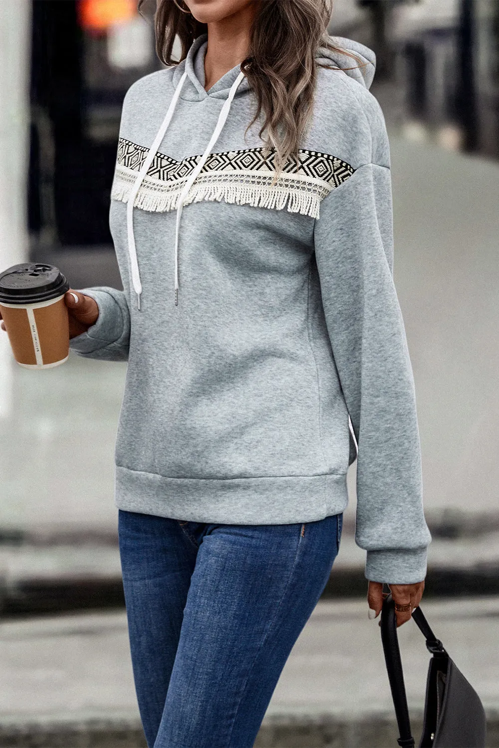 *App Exclusive* Fringe Dropped Shoulder Hoodie