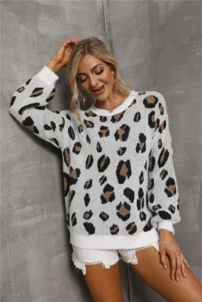 *App Exclusive* Leopard Dropped Shoulder Knit Pullover