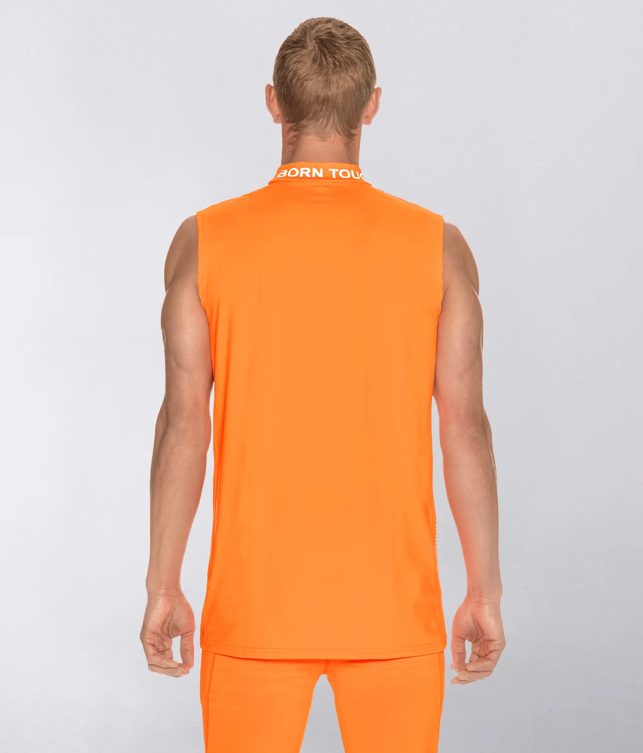 Born Tough Mock Neck Sleeveless Base Layer Bodybuilding Shirt For Men Orange