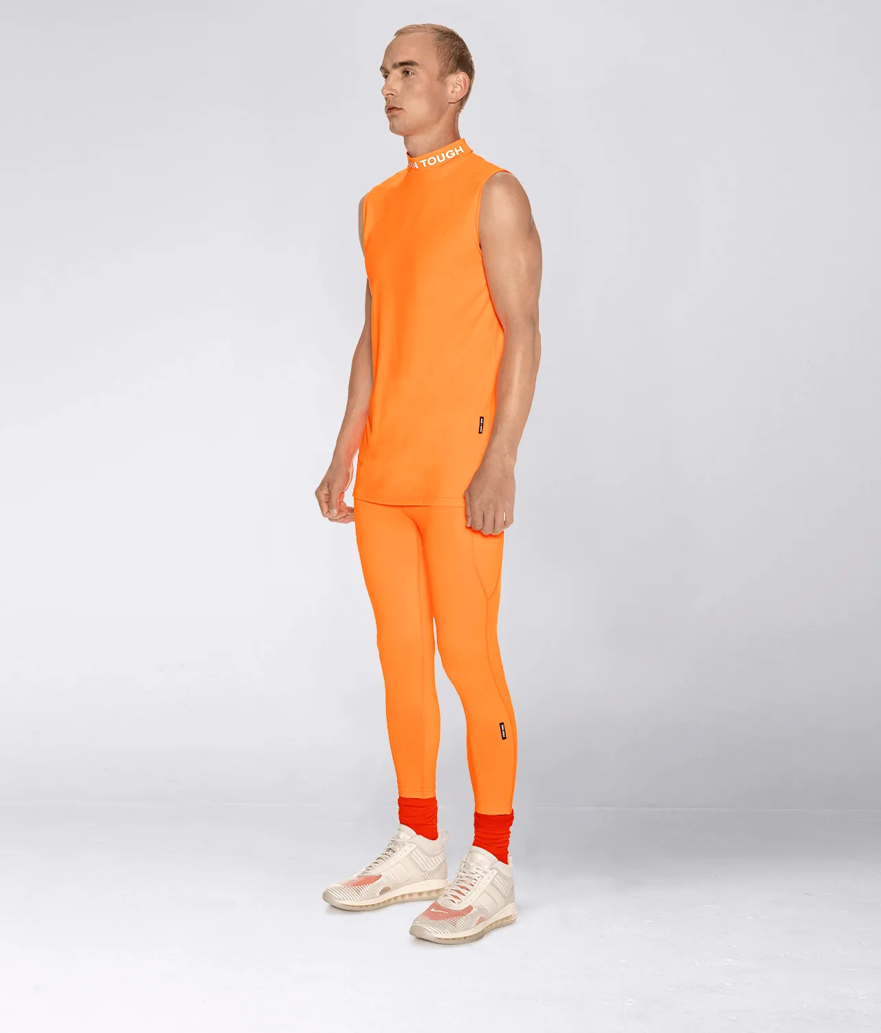 Born Tough Mock Neck Sleeveless Base Layer Bodybuilding Shirt For Men Orange