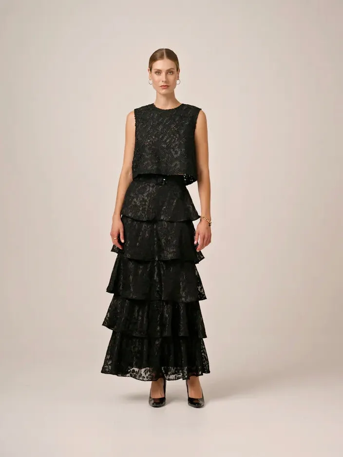 BY TI MO DEVORE MAXI SKIRT BLACK