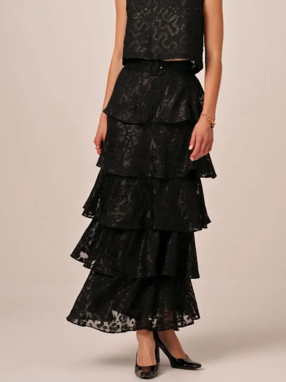 BY TI MO DEVORE MAXI SKIRT BLACK