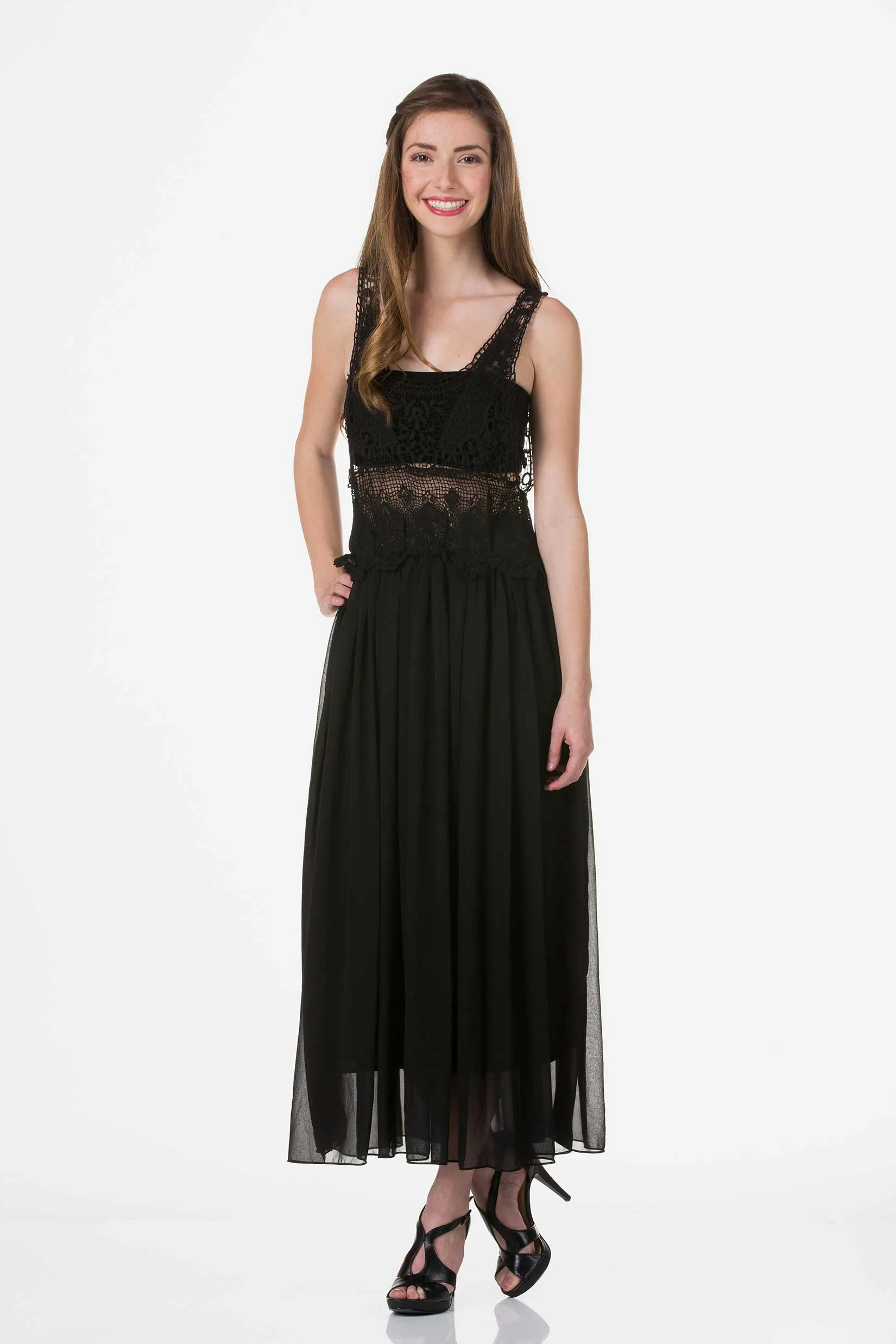 Cotton Lace Top with Poly Maxi Skirt