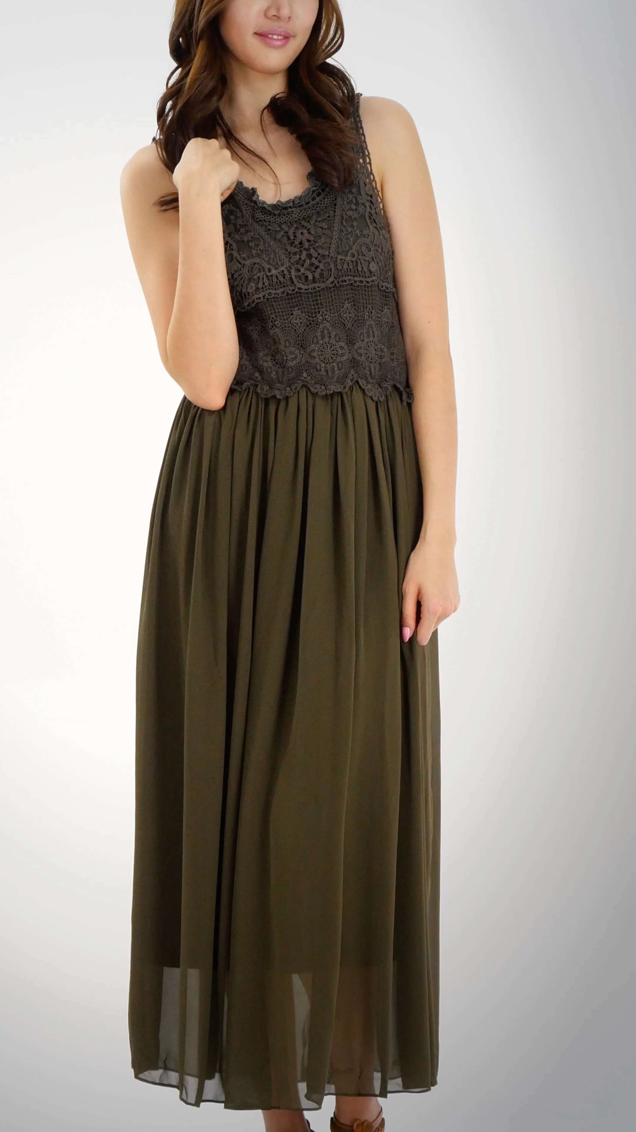 Cotton Lace Top with Poly Maxi Skirt
