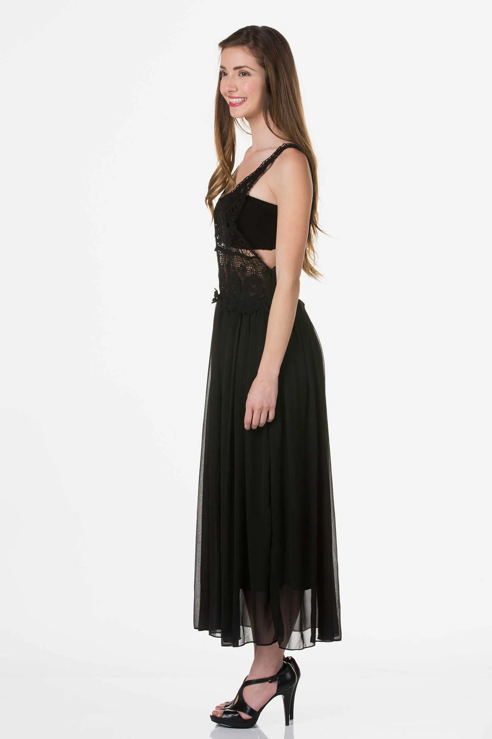 Cotton Lace Top with Poly Maxi Skirt
