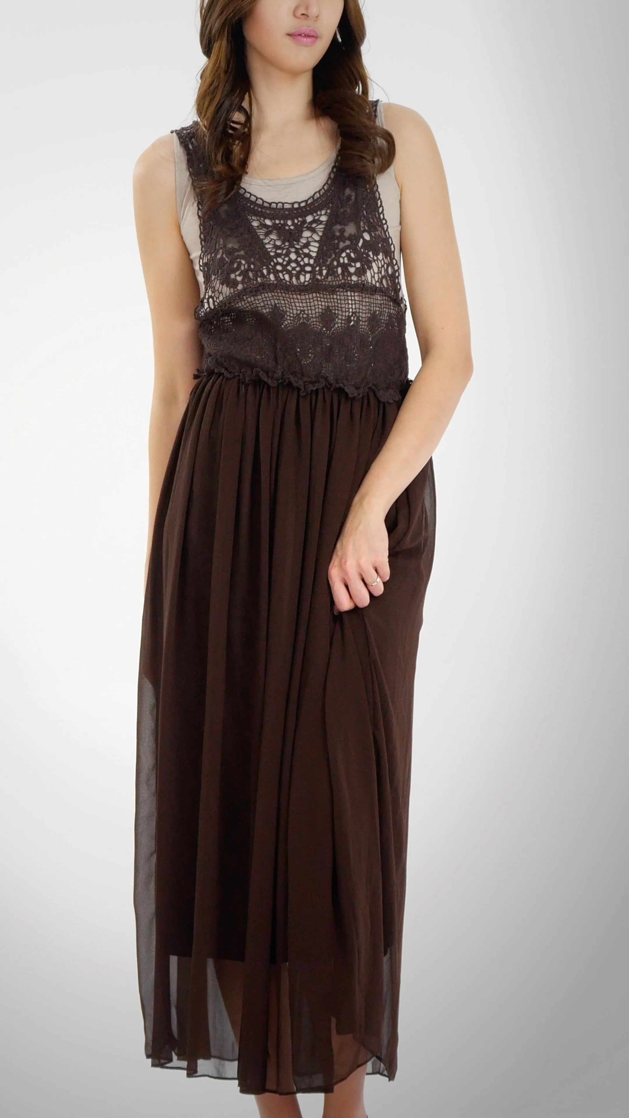 Cotton Lace Top with Poly Maxi Skirt