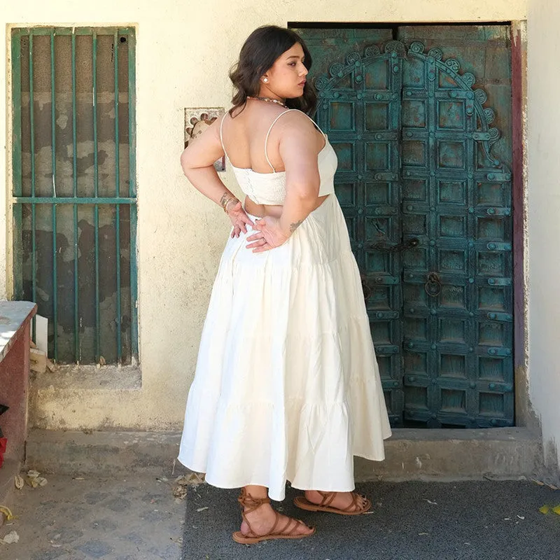 Cotton Maxi Dress For Women | Twirling Skirt | Cut Out Back | Off White