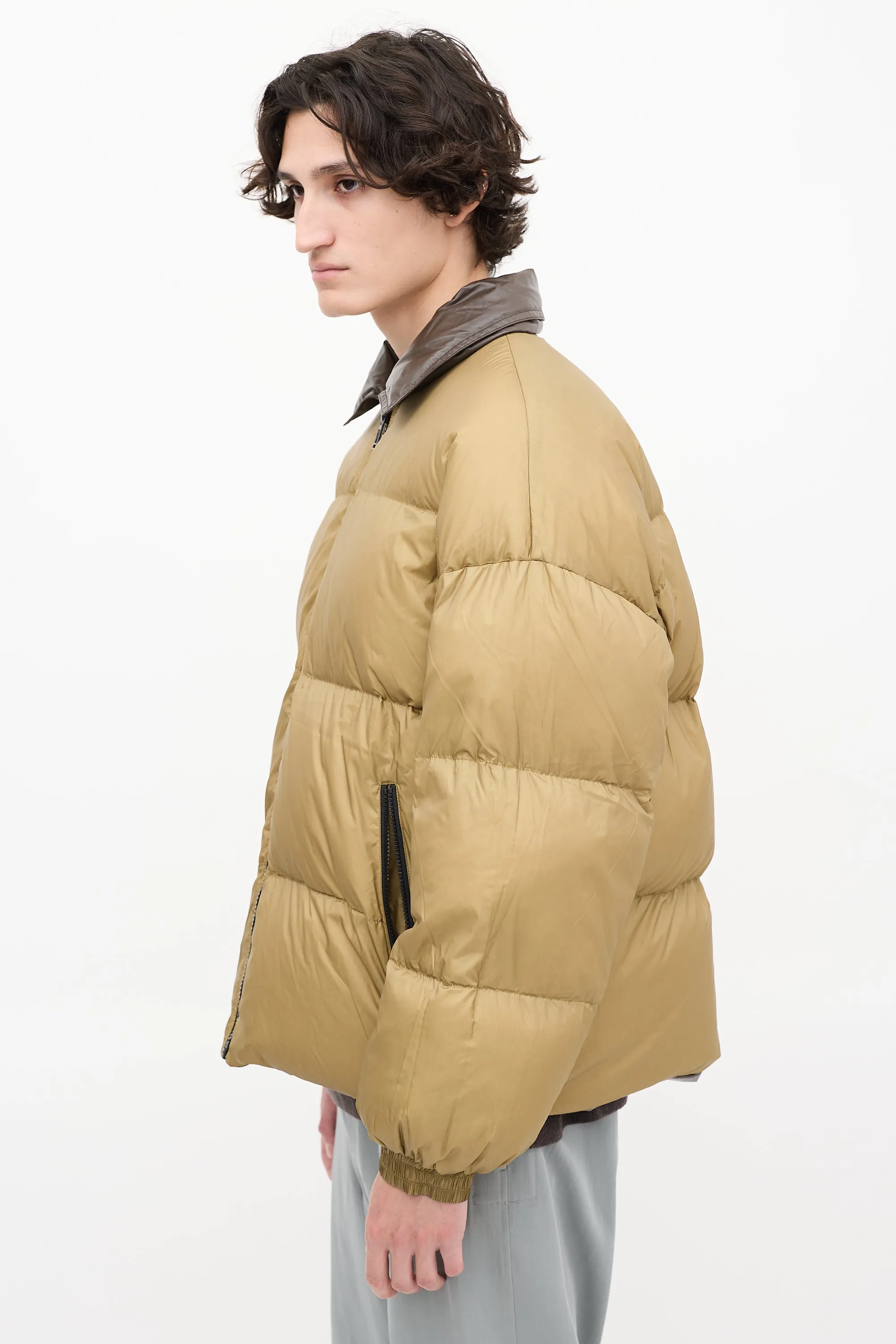 Dark Brown & Khaki Green Reversible Down Puffer Jacket