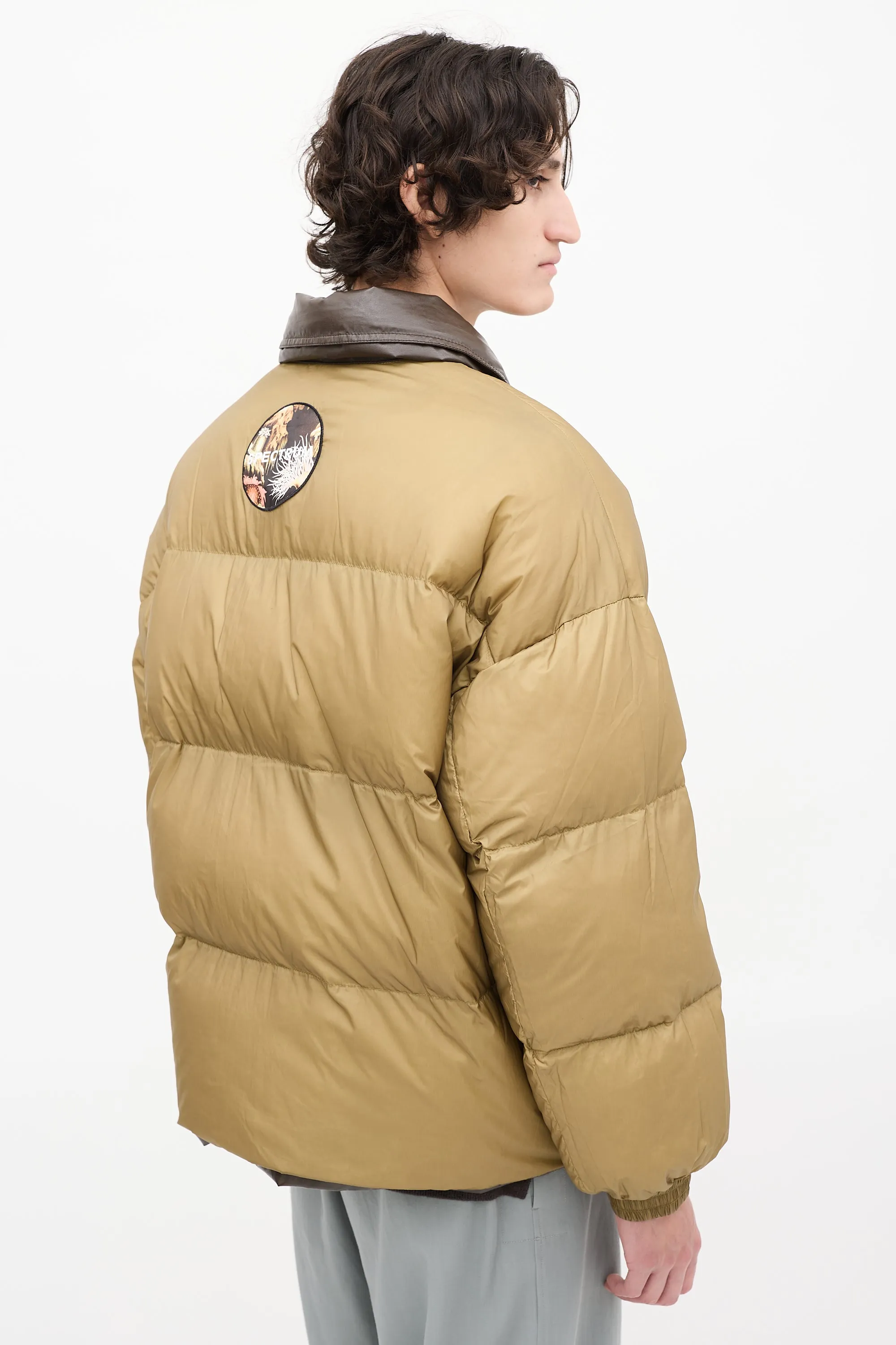 Dark Brown & Khaki Green Reversible Down Puffer Jacket