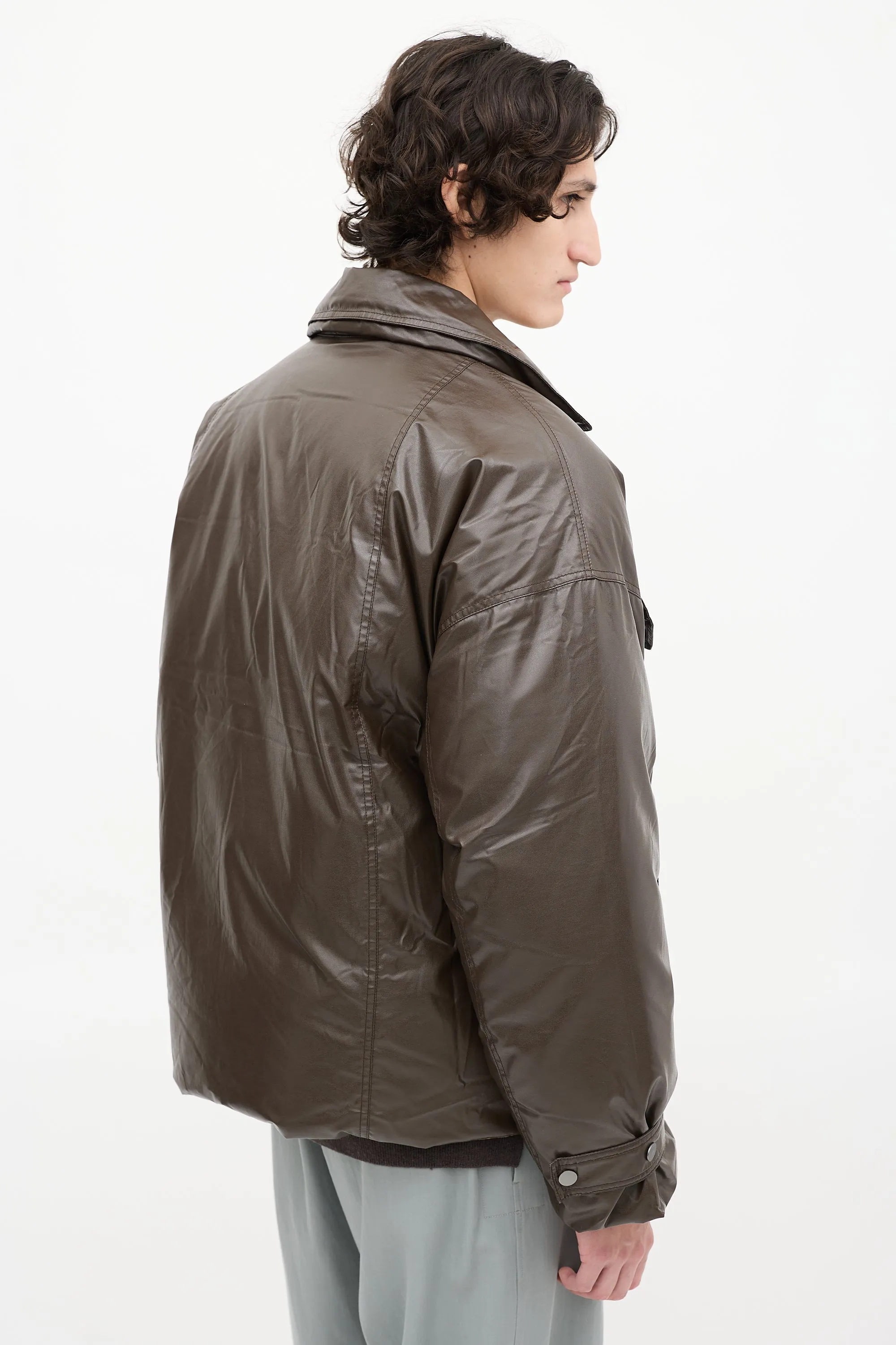 Dark Brown & Khaki Green Reversible Down Puffer Jacket