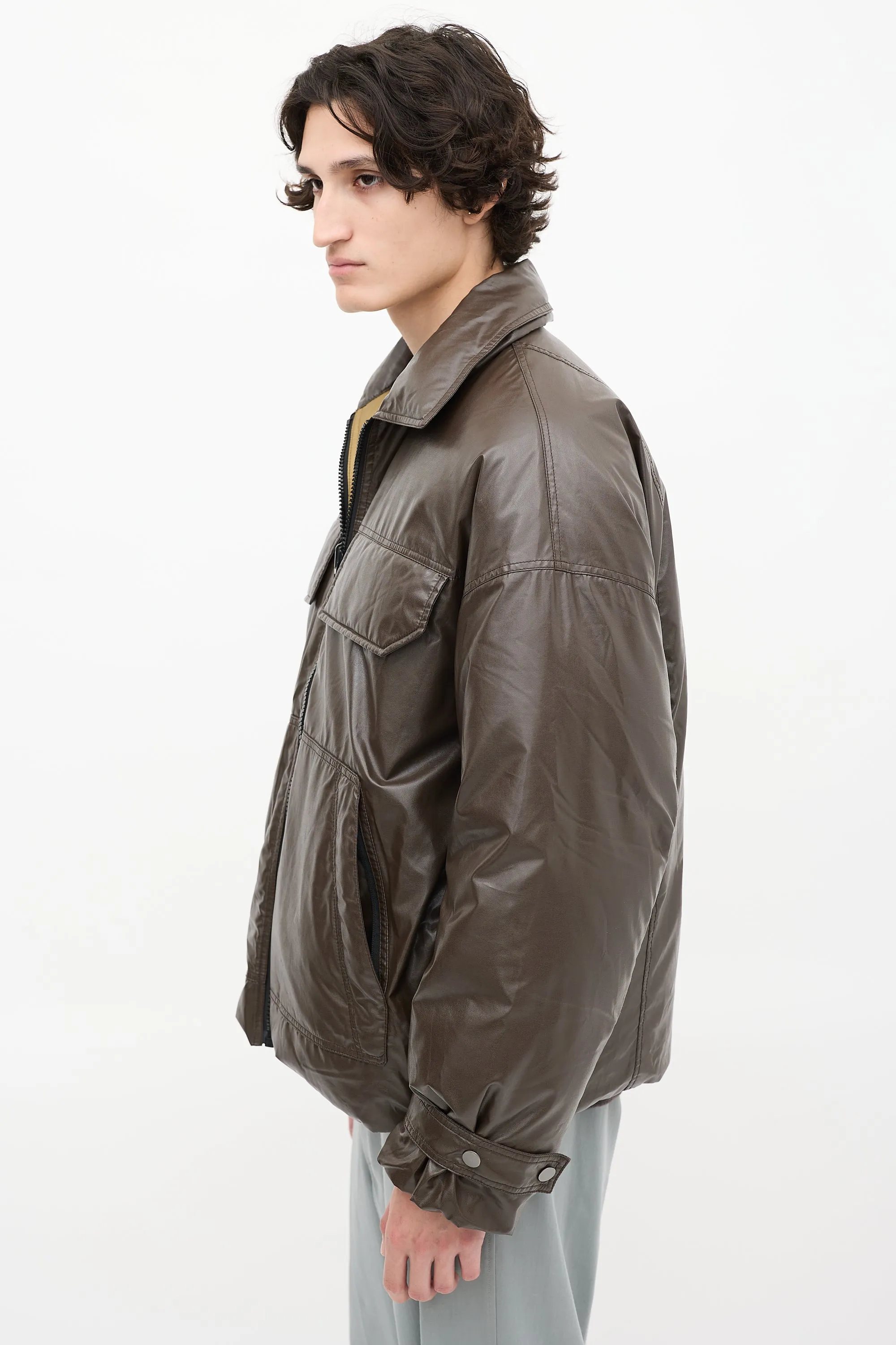 Dark Brown & Khaki Green Reversible Down Puffer Jacket