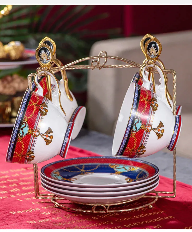 Elegant Luxury Hand Made Fine Porcelain Bone China Gold Plated Coffee or Tea Set To Serve 4