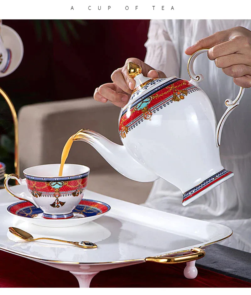 Elegant Luxury Hand Made Fine Porcelain Bone China Gold Plated Coffee or Tea Set To Serve 4