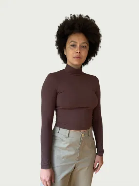 Exaggerated Mock Neck Top in Brown