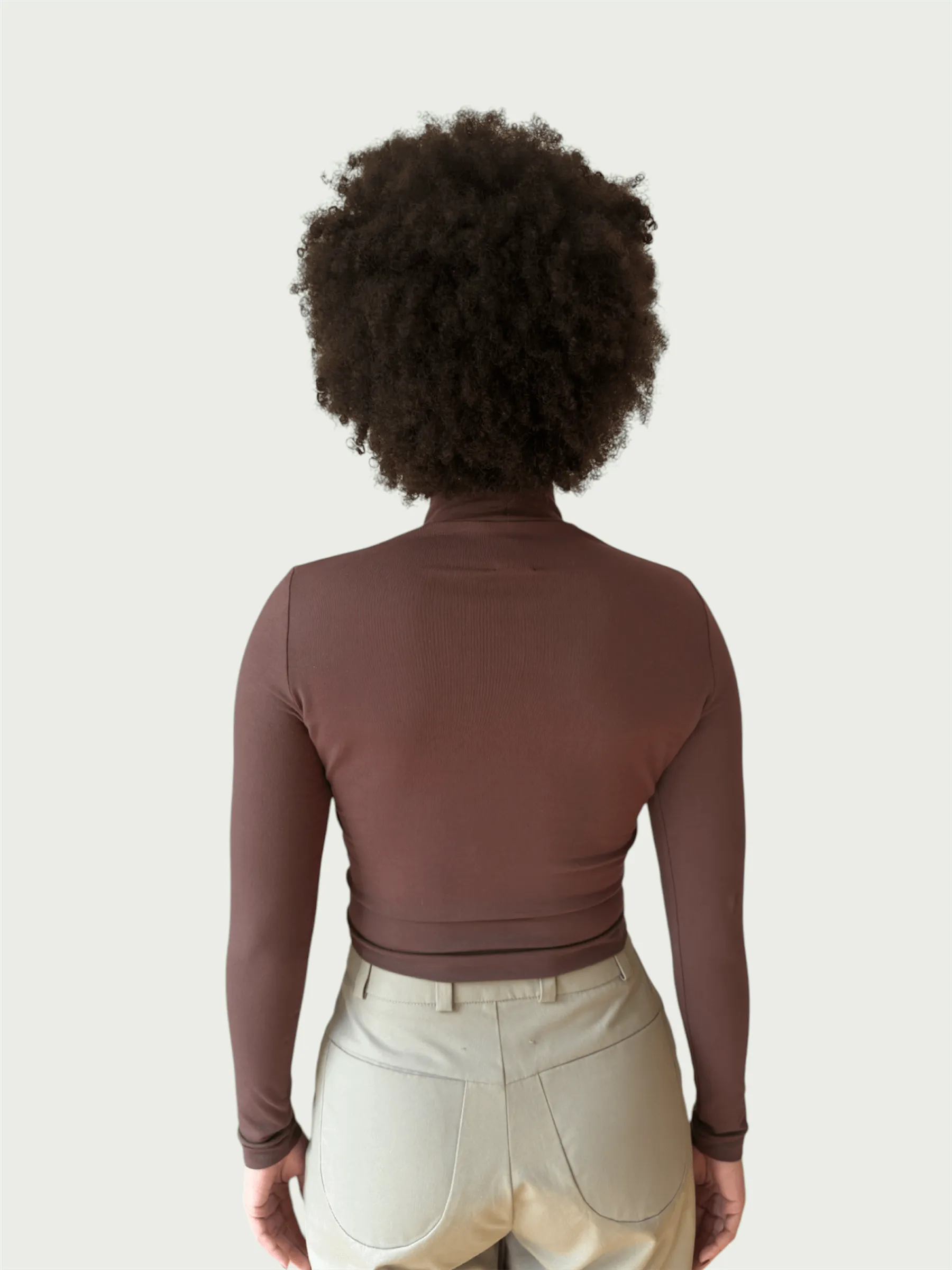Exaggerated Mock Neck Top in Brown