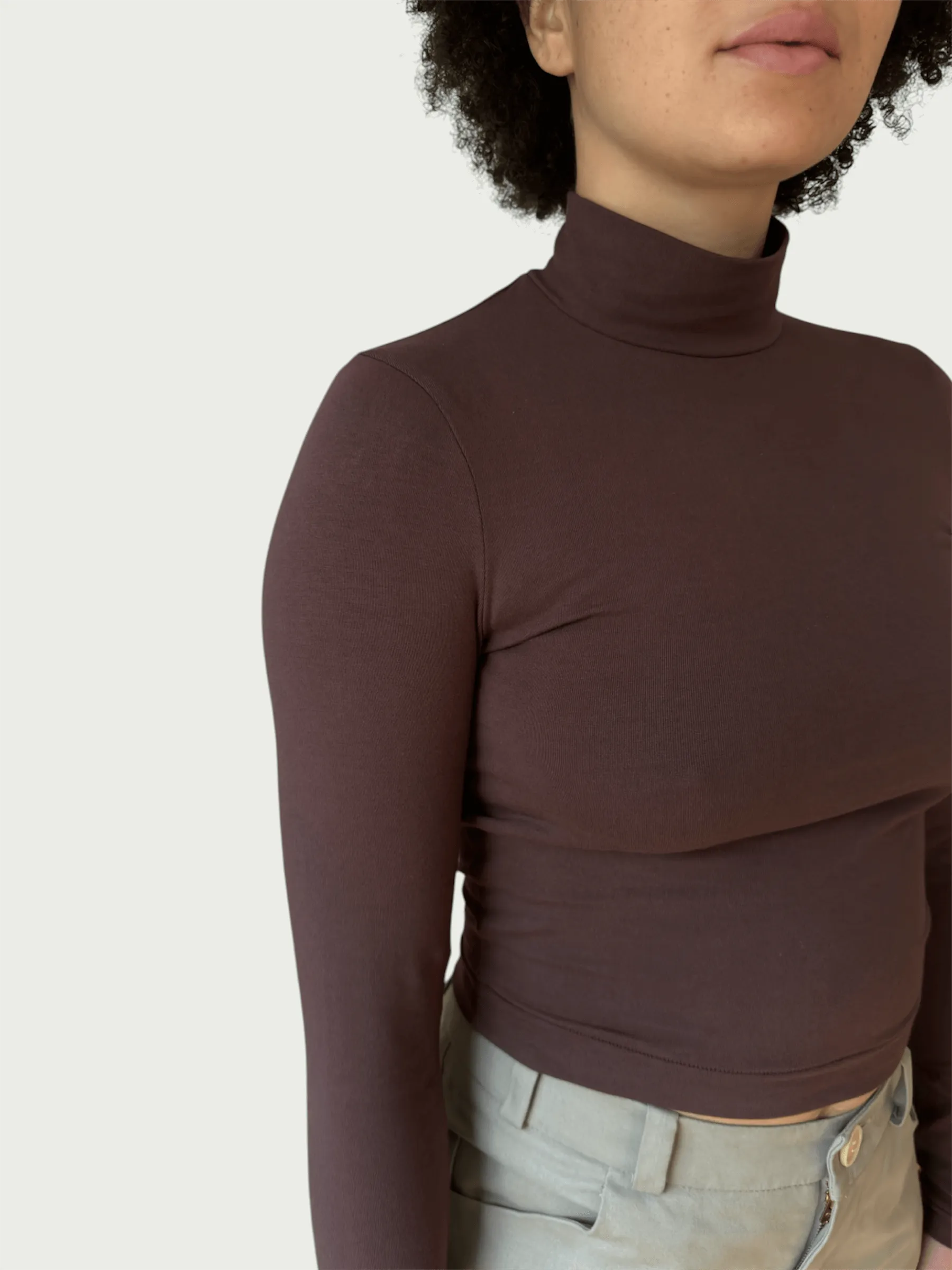 Exaggerated Mock Neck Top in Brown