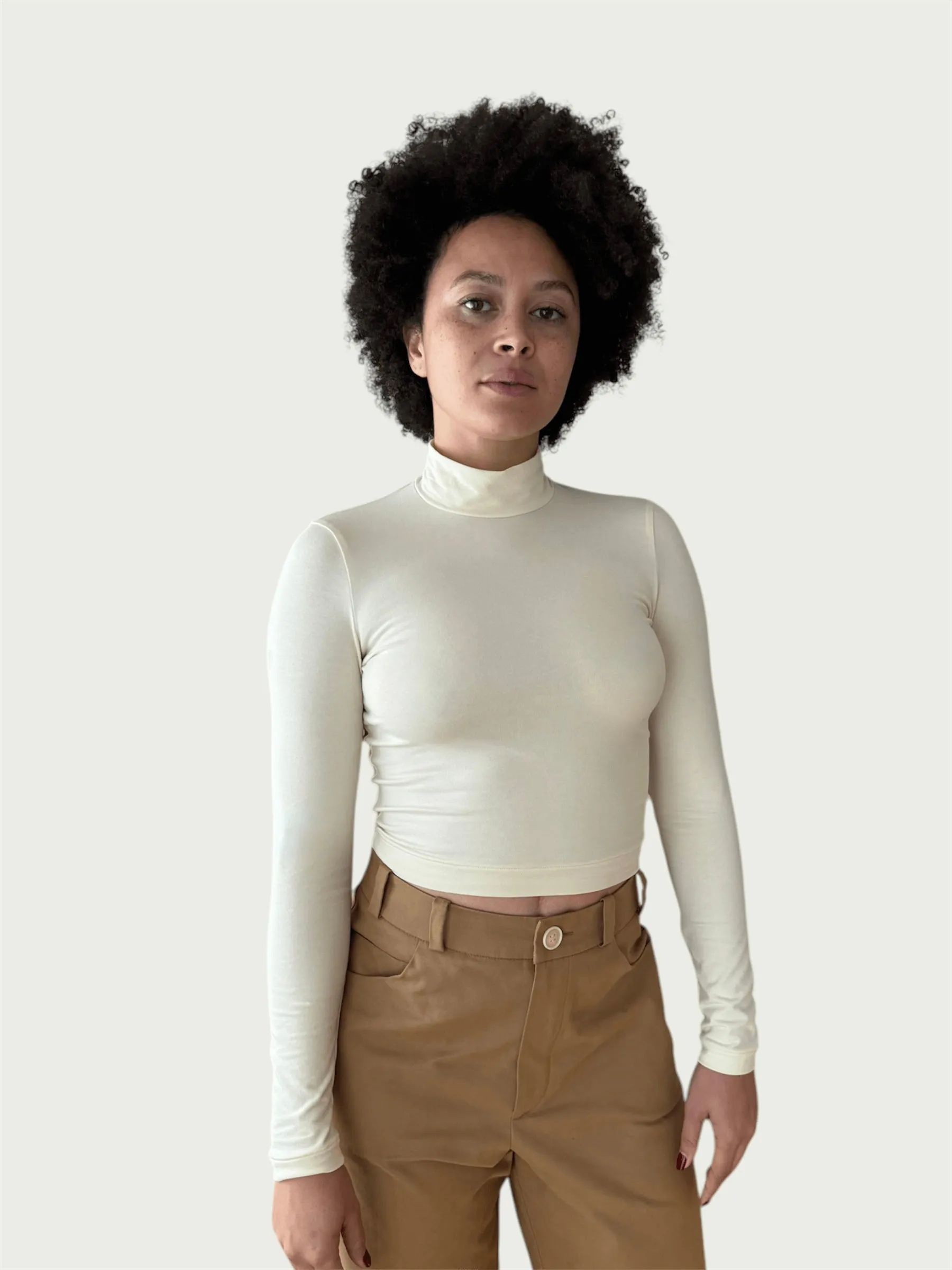 Exaggerated Mock Neck Top in Cream