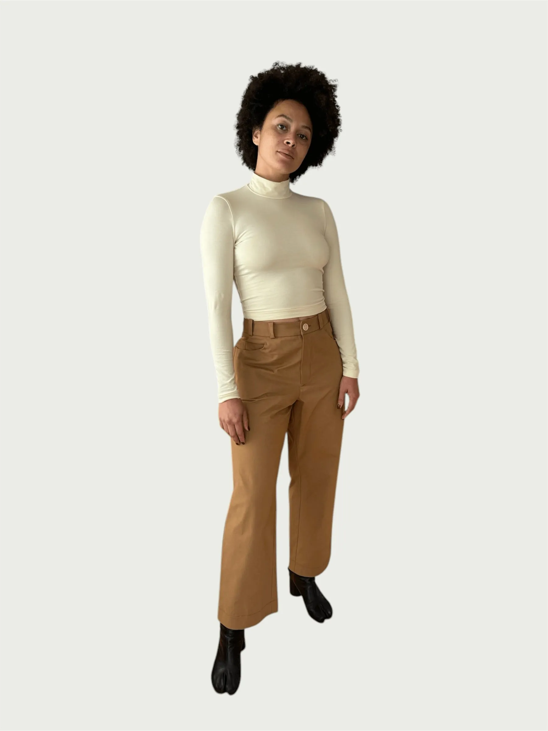 Exaggerated Mock Neck Top in Cream