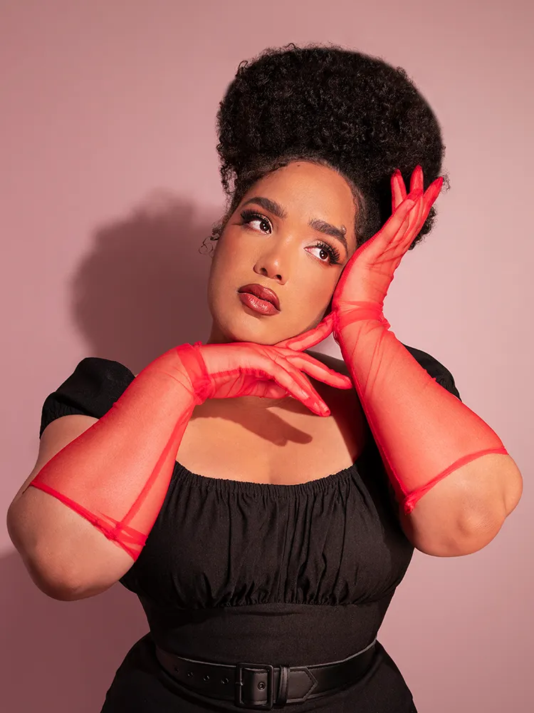 FINAL SALE - Vintage-Inspired Sheer Mesh Gloves in Red