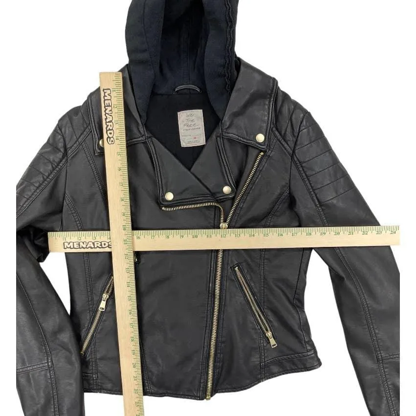 Free People Harriet Vegan Hoodie Motorcycle Moto Zip Jacket Black M
