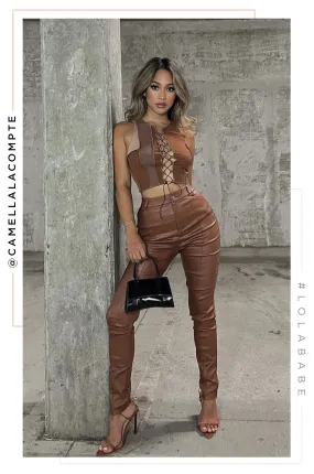 Got Game High Waist PU Skinny Pant - Rust