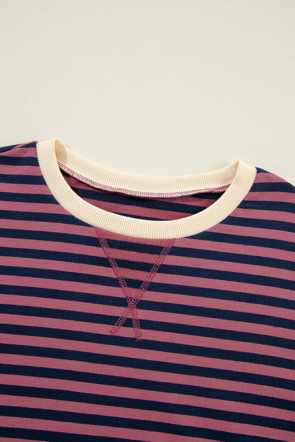 Green Stripe Oversized Contrast Trim Pullover Sweatshirt