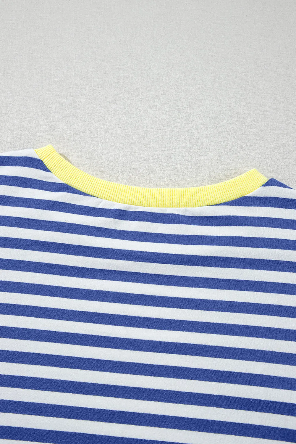 Green Stripe Oversized Contrast Trim Pullover Sweatshirt