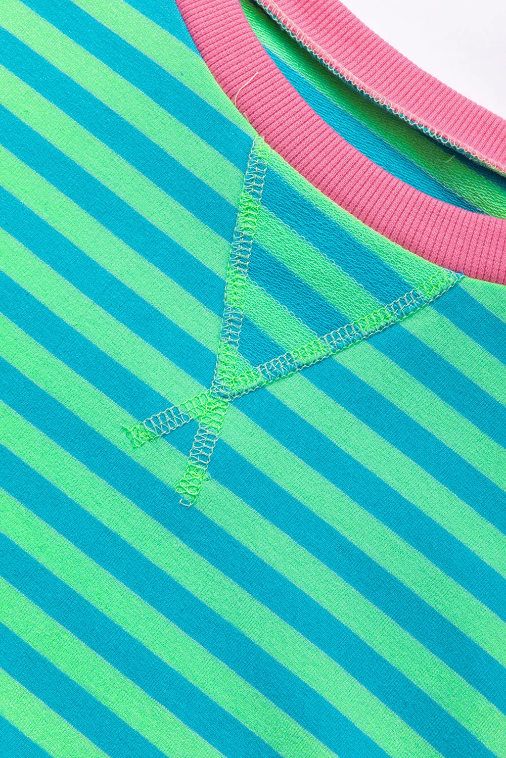 Green Stripe Oversized Contrast Trim Pullover Sweatshirt