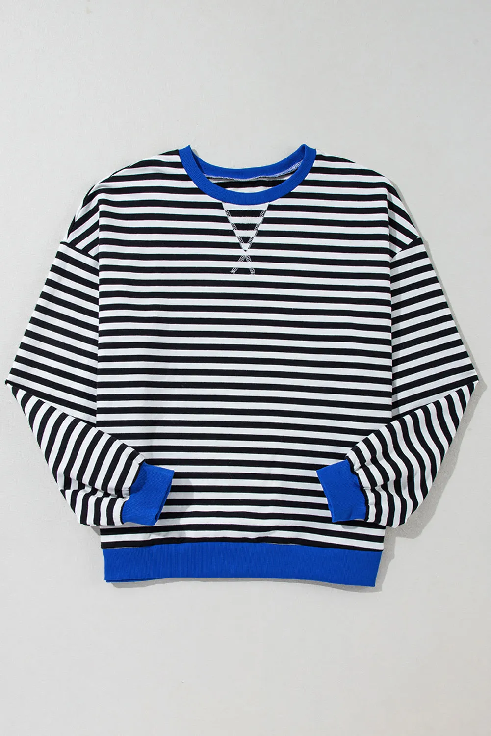 Green Stripe Oversized Contrast Trim Pullover Sweatshirt