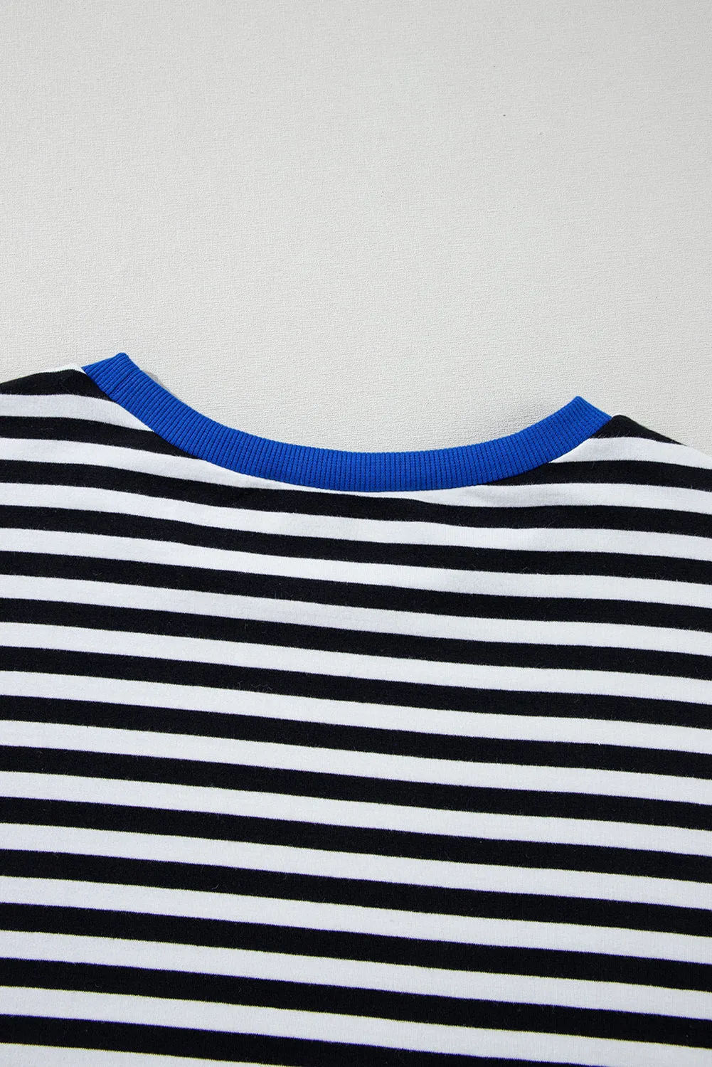 Green Stripe Oversized Contrast Trim Pullover Sweatshirt