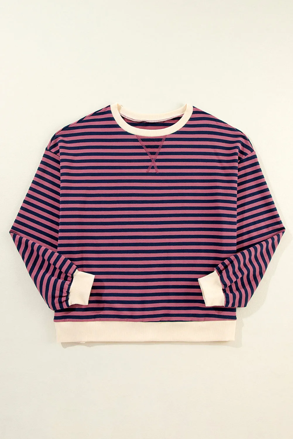 Green Stripe Oversized Contrast Trim Pullover Sweatshirt