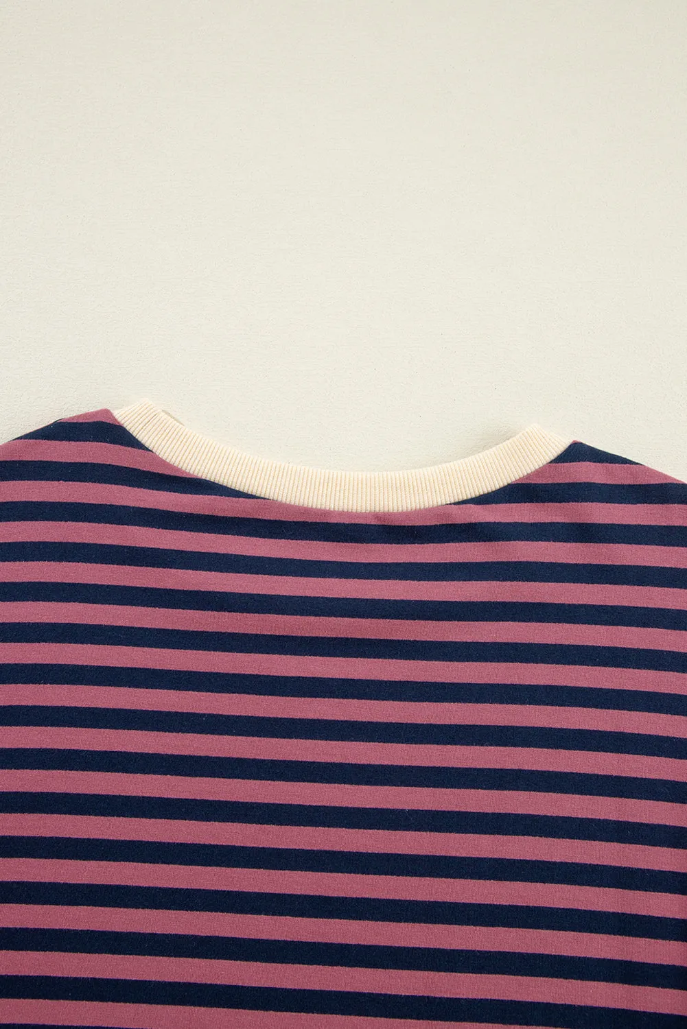 Green Stripe Oversized Contrast Trim Pullover Sweatshirt