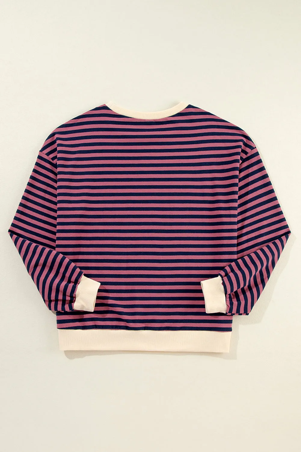 Green Stripe Oversized Contrast Trim Pullover Sweatshirt