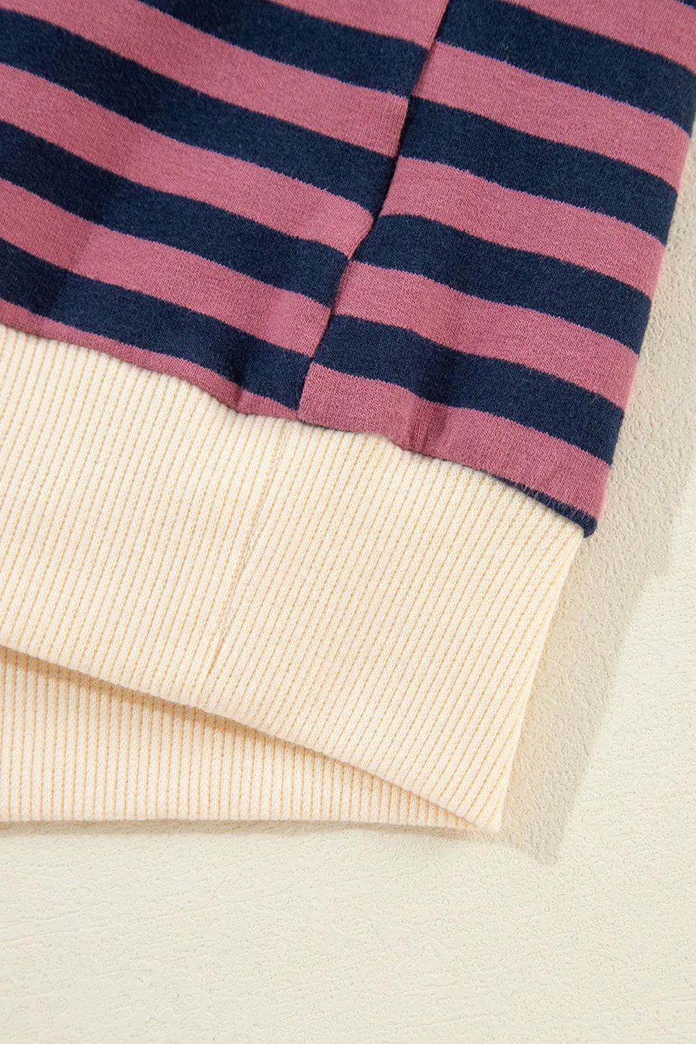 Green Stripe Oversized Contrast Trim Pullover Sweatshirt