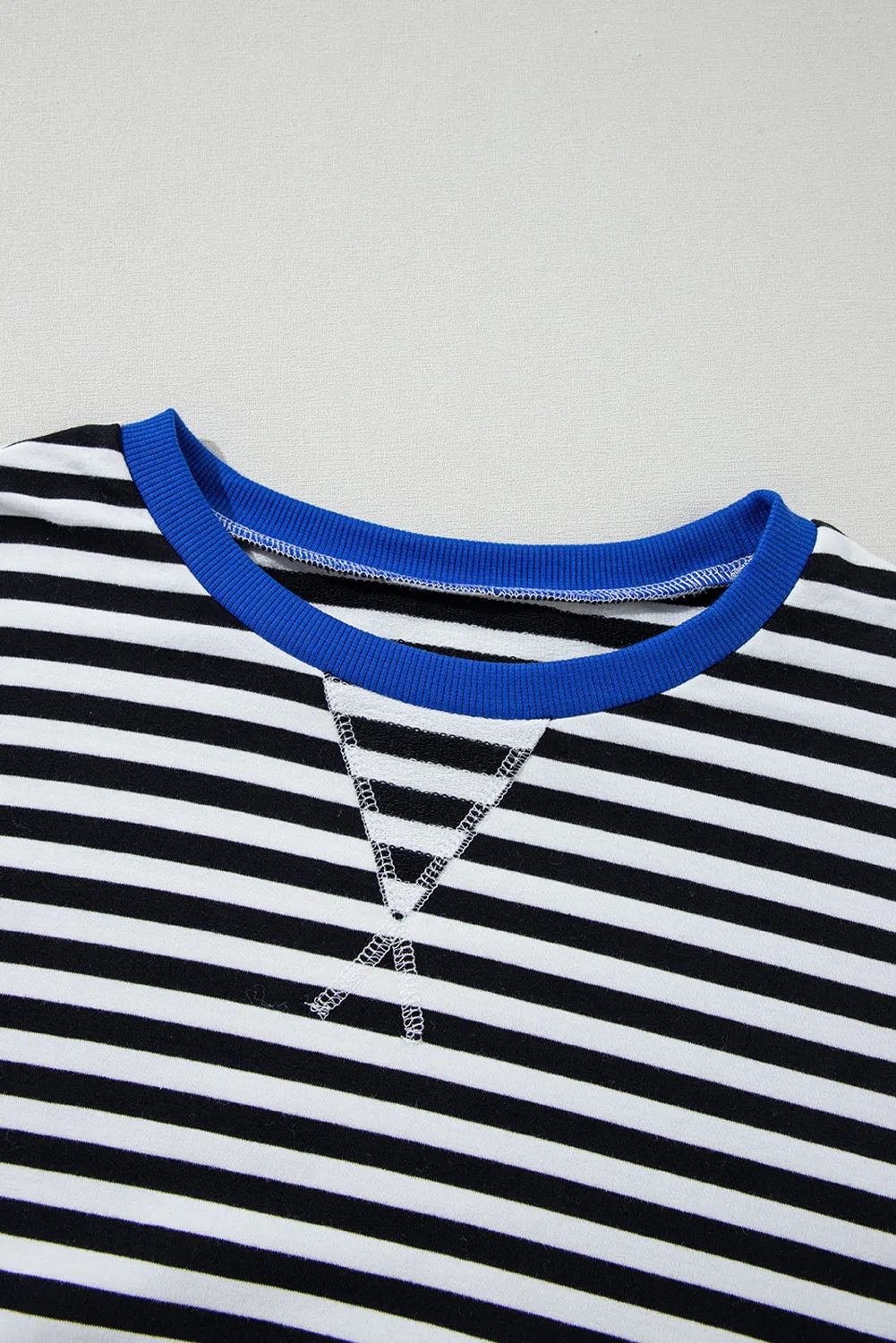 Green Stripe Oversized Contrast Trim Pullover Sweatshirt