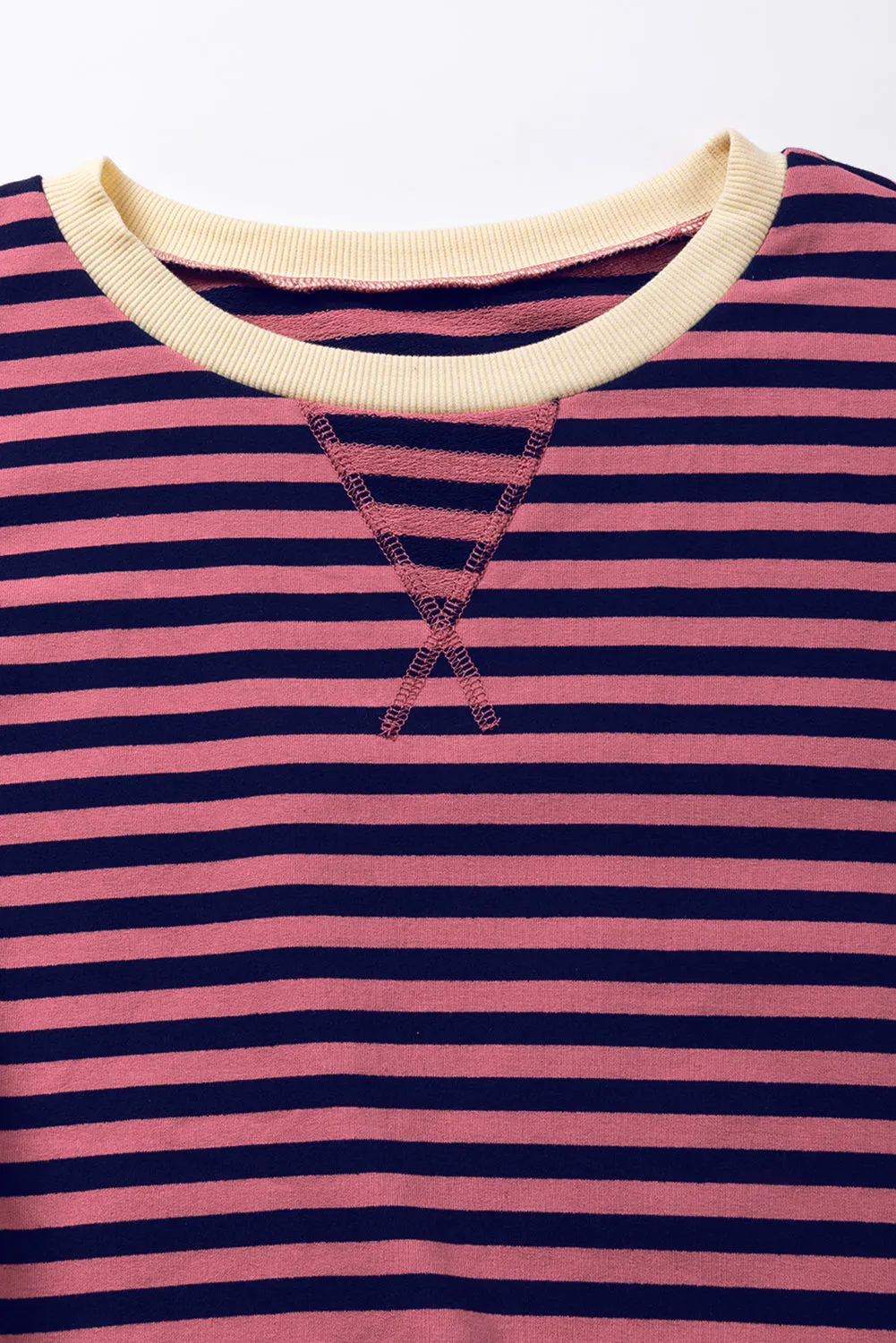 Green Stripe Oversized Contrast Trim Pullover Sweatshirt