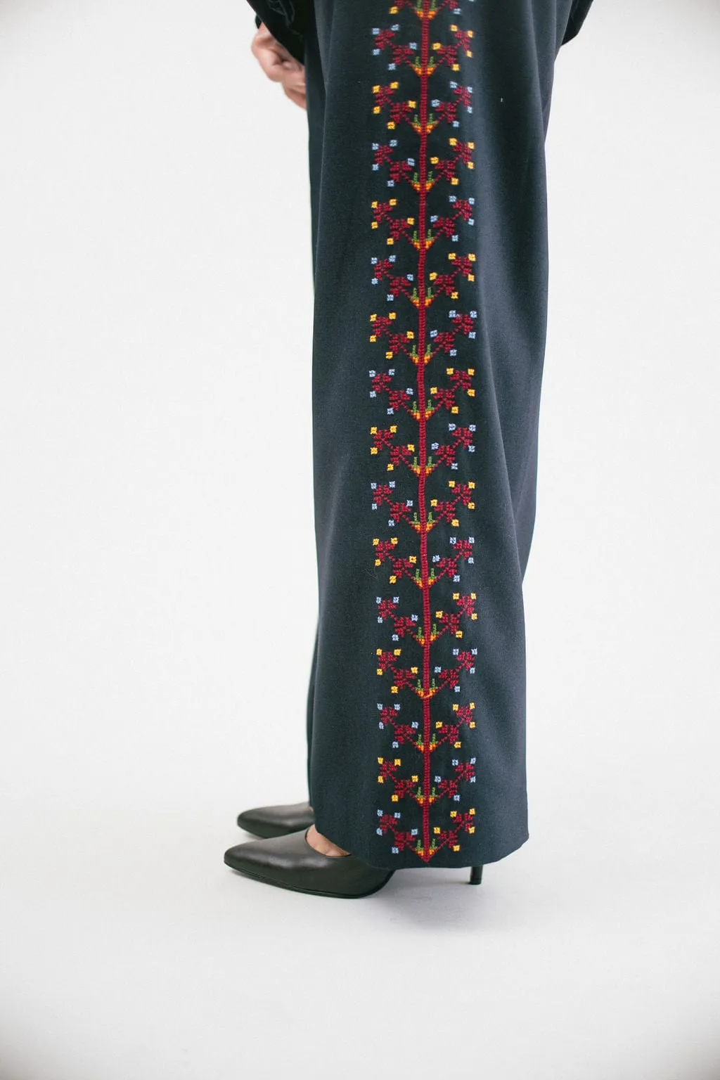 Hand-Embroidered Custom-made Women Pant Suit in Navy Blue