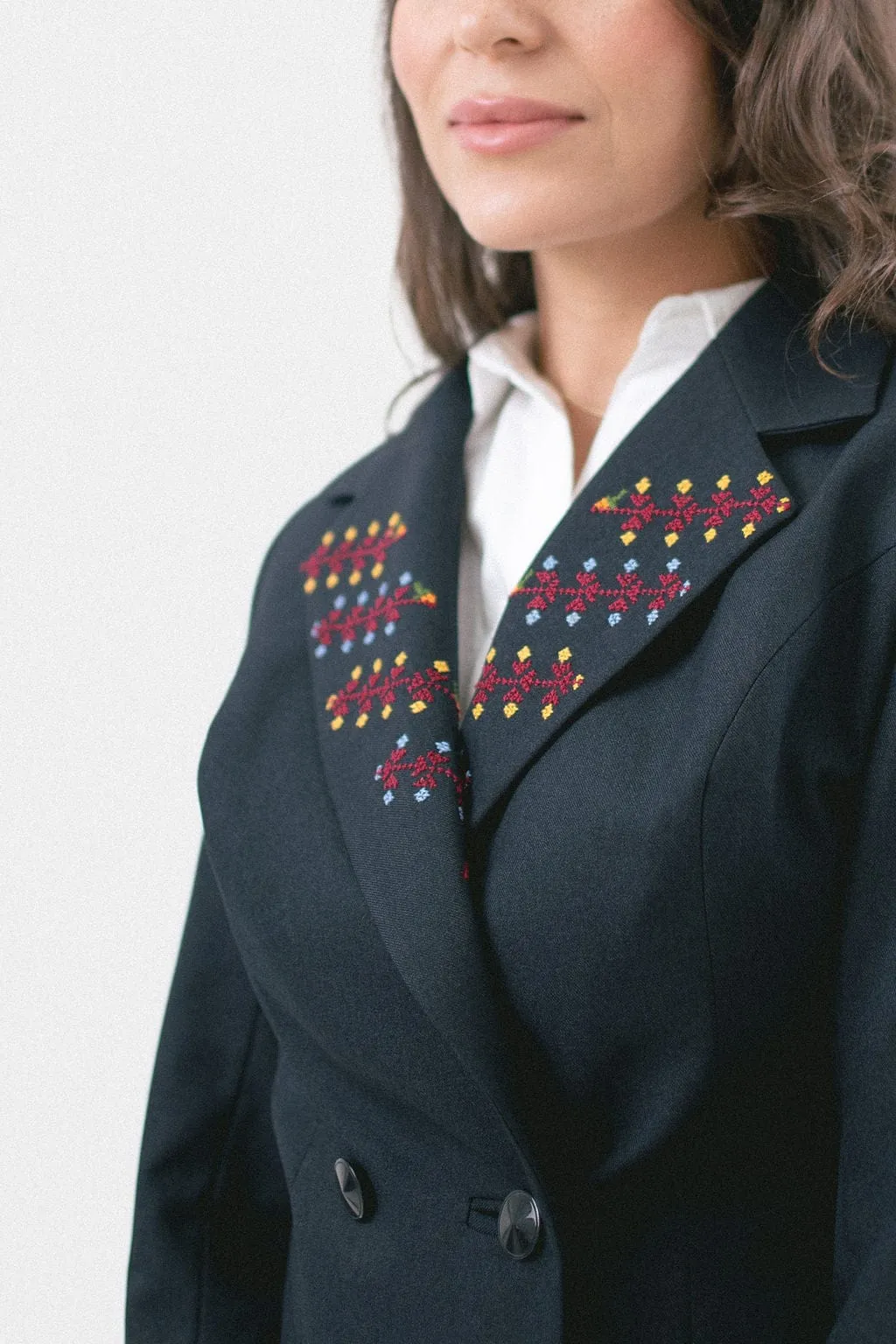 Hand-Embroidered Custom-made Women Pant Suit in Navy Blue