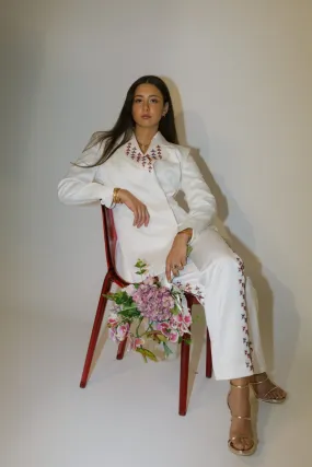 Hand-Embroidered Custom-made Women Pearl White Pants Suit