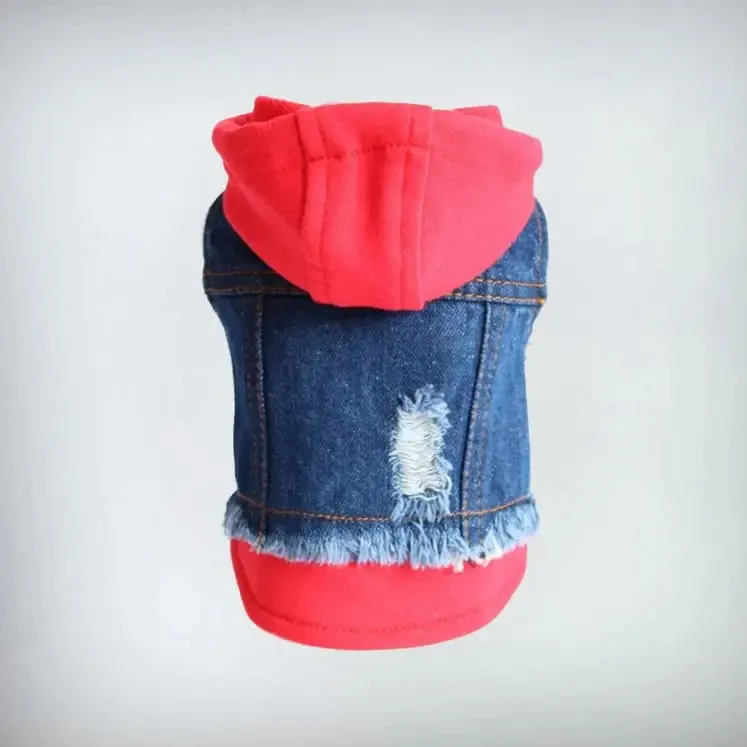 Hunde Jeansjacke mit Sweatshirt Details "Jeans-Hoodie red"