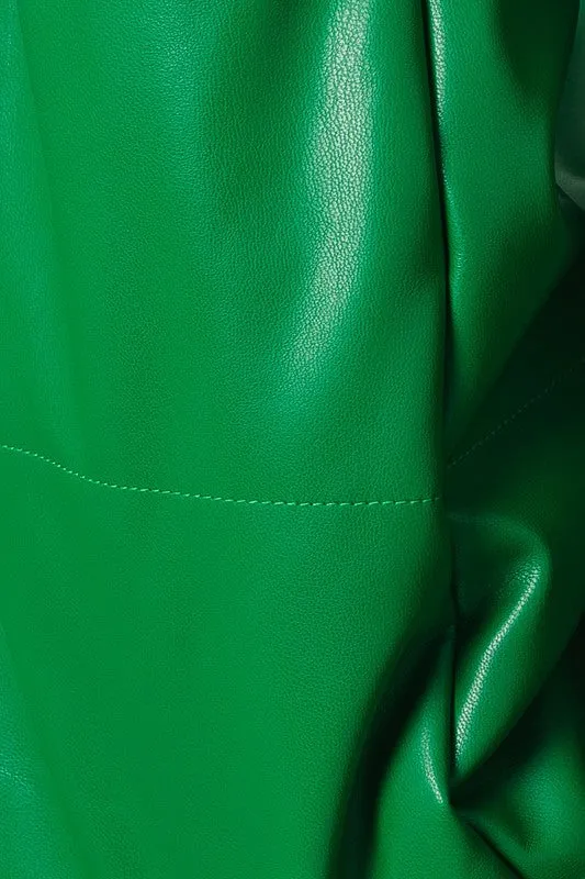 Kelly Green Faux Leather Puffer Jacket