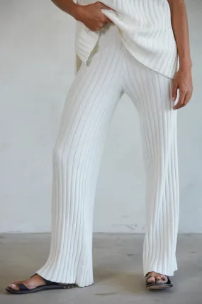 Knit Sweater Cotton Ribbed Pants Ivory