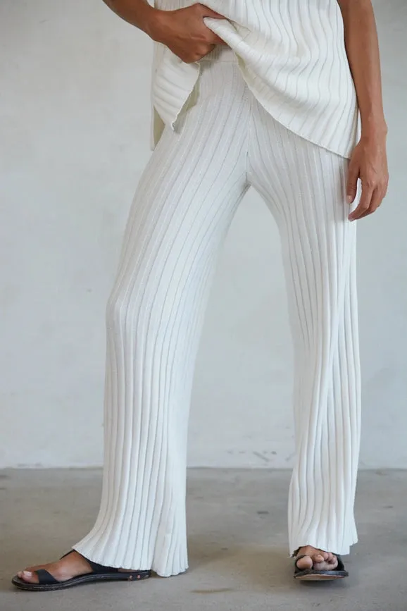 Knit Sweater Cotton Ribbed Pants Ivory