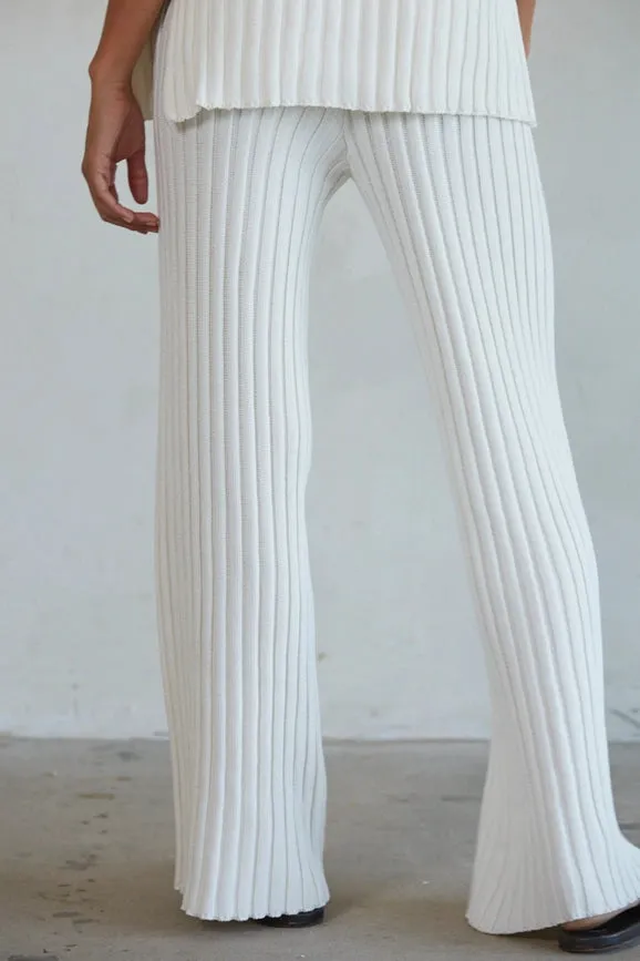 Knit Sweater Cotton Ribbed Pants Ivory