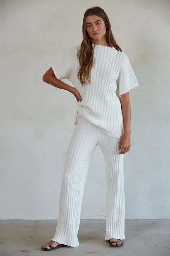Knit Sweater Cotton Ribbed Pants Ivory