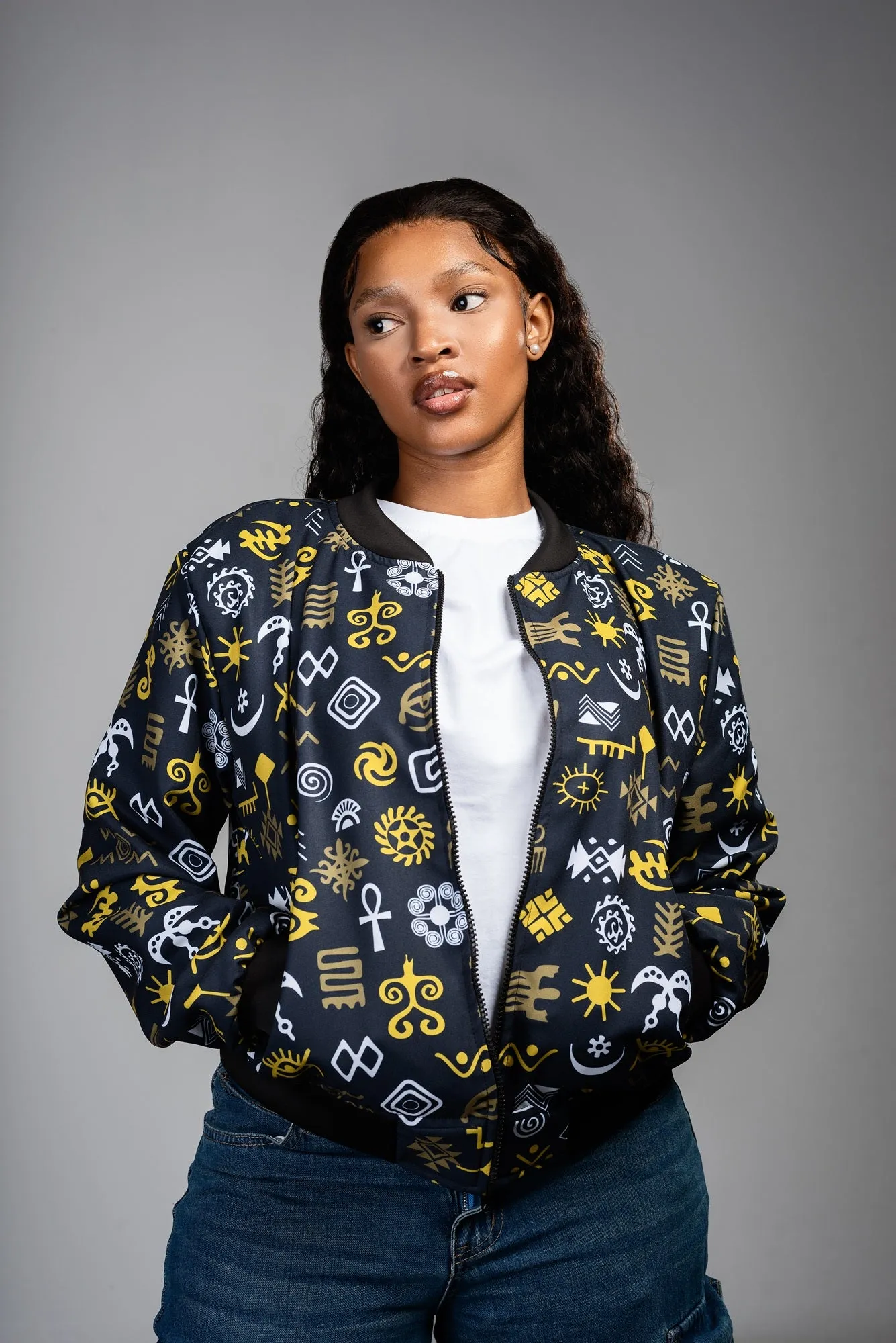 Ladies - Adinkra Summer Bomber Jacket (OLG)