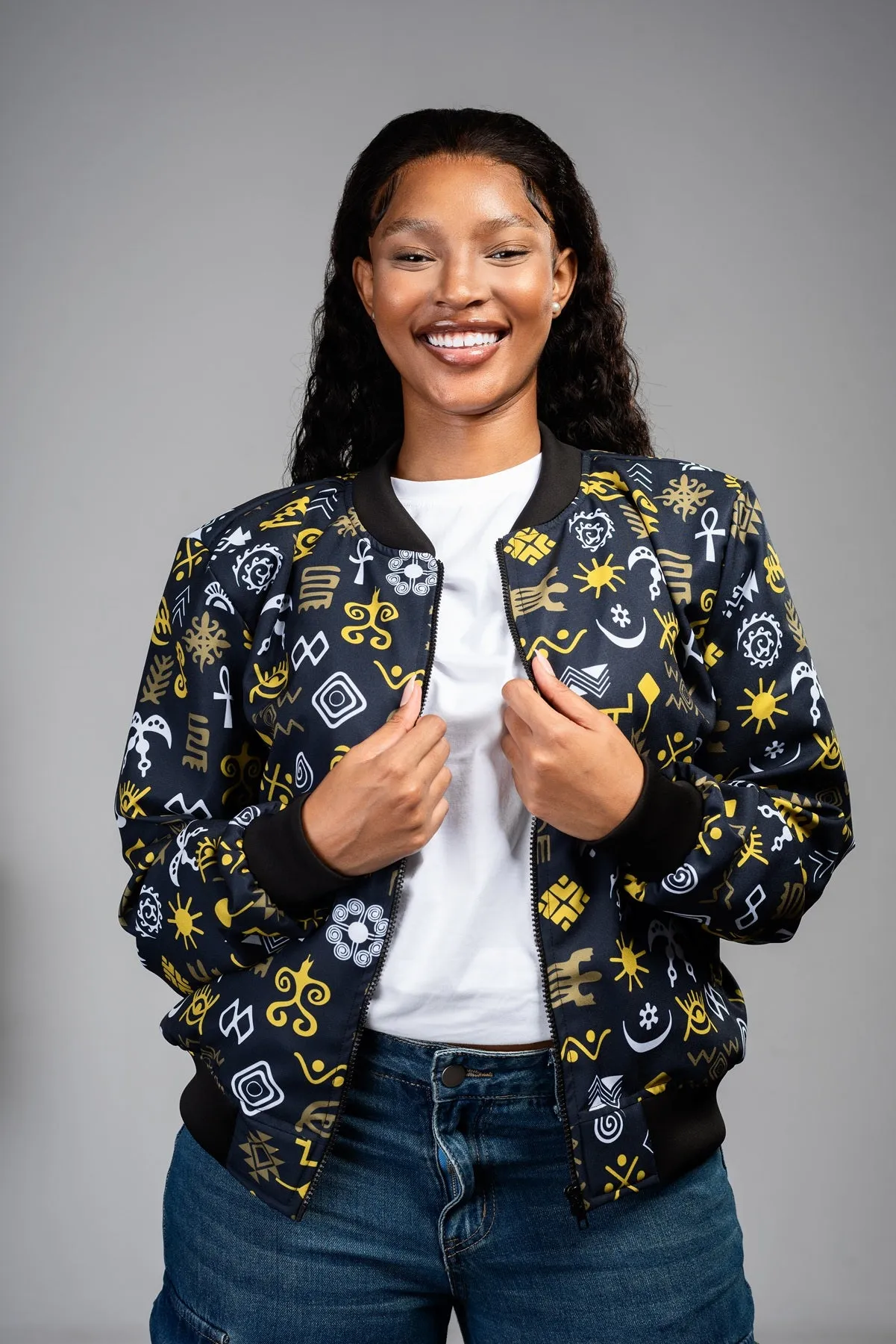 Ladies - Adinkra Summer Bomber Jacket (OLG)